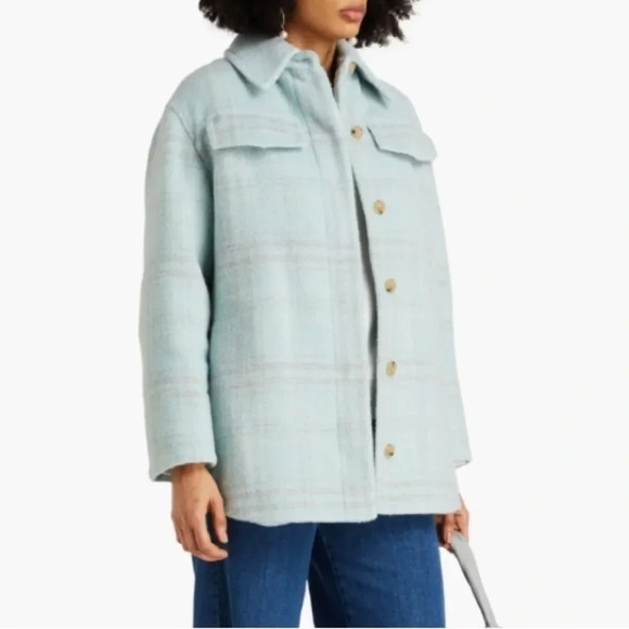 VINCE Checkered Plaid Felt Jacket Coat Blue Small Shirt